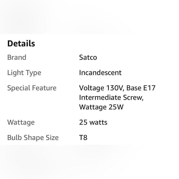 Satco S4720 130V Intermediate Base 25-Watt T8 Light Bulb, Clear, lot of 5 bulbs - Picture 5 of 5